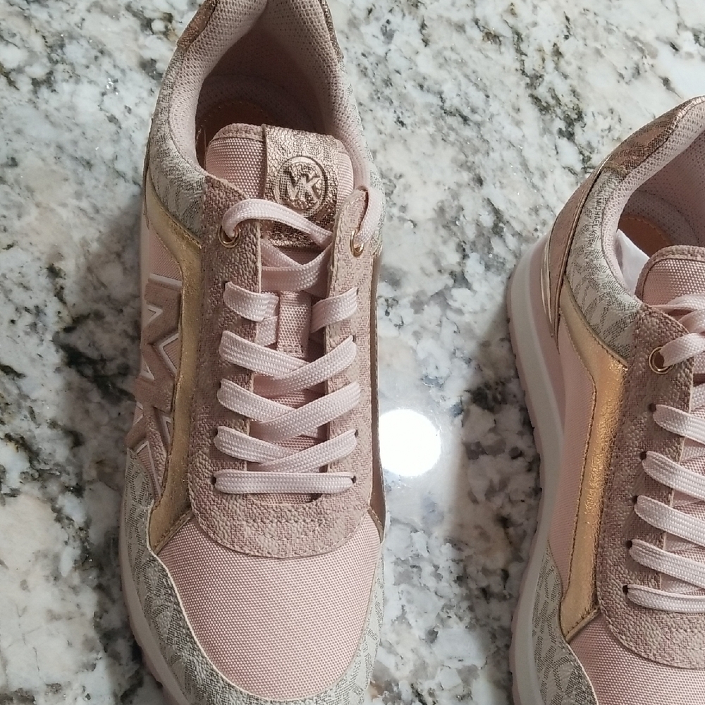 Michael Kors Pink and Gold Sneakers with leather Accents - Picture 4 of 9